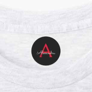 Étiquettes Nom du monogramme rouge noir de la fille