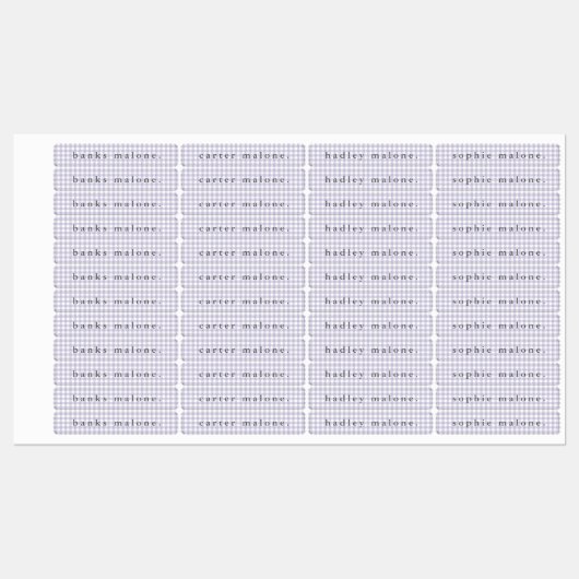 Étiquettes Nom En vichy étanche pourpre (Feuille)