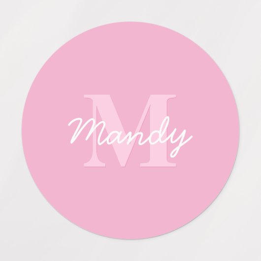 Étiquettes Nom et monogramme curieux à l'air mignon | Rose (Design 2)