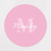 Étiquettes Nom et monogramme curieux à l'air mignon | Rose (Design 1)