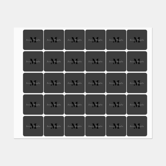Étiquettes Nom et monogramme | Dark Gray (Feuille)