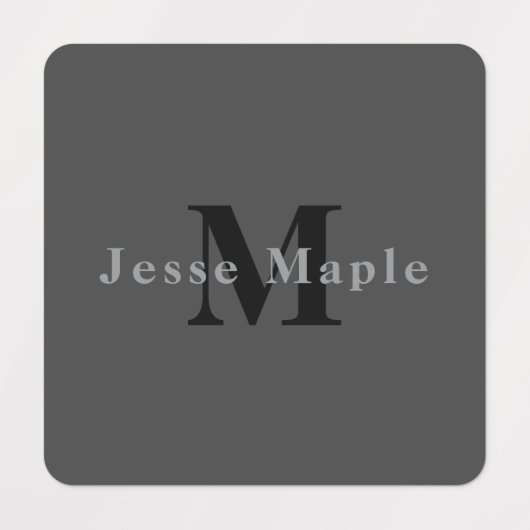 Étiquettes Nom et monogramme | Dark Gray (Design 1)