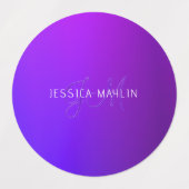 Étiquettes Nom et monogramme modernes de dégradé pourpre (Design 1)