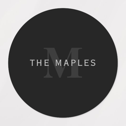 Étiquettes Nom et monogramme modernes | Gris et noir (Design 1)