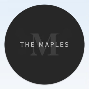 Étiquettes Nom et monogramme modernes Gris et noir