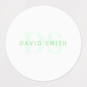 Étiquettes Nom et monogramme modernes | Vert et blanc (Design 2)