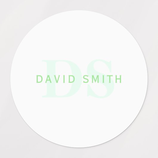 Étiquettes Nom et monogramme modernes | Vert et blanc (Design 2)