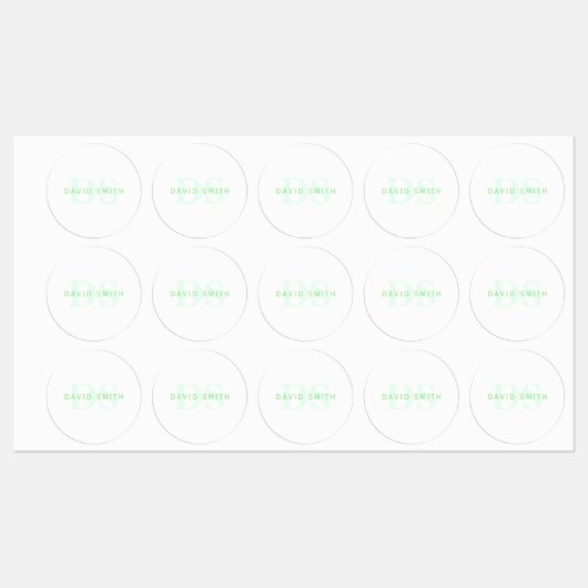 Étiquettes Nom et monogramme modernes | Vert et blanc (Feuille)