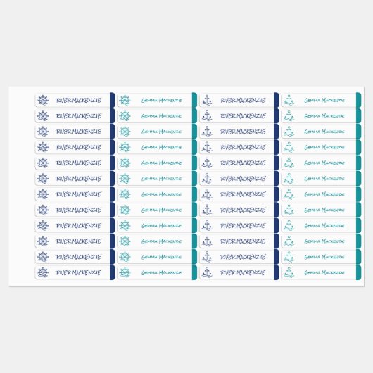 Étiquettes Nom étanche codé couleur marine (Feuille)
