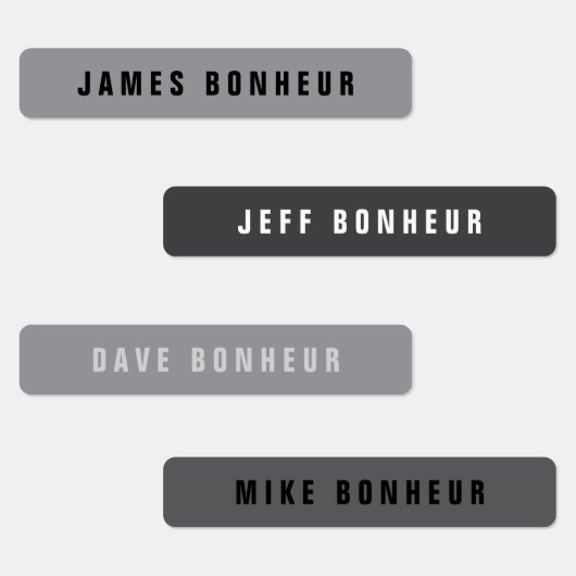 Étiquettes Nom moderne | Vêtements en fer noir et blanc gris (Groupe)