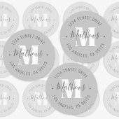Étiquettes Nom monogrammé classique/Texte circulaire étanche