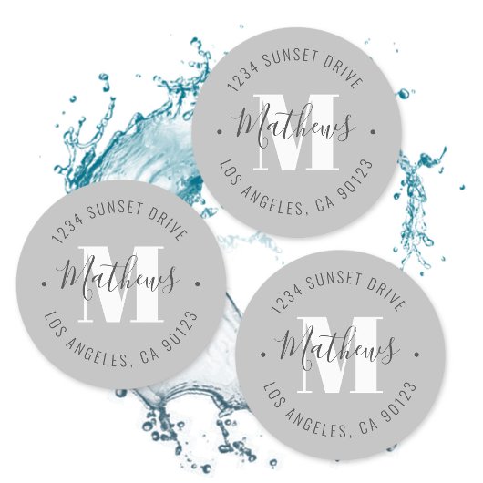 Étiquettes Nom monogrammé classique/Texte circulaire étanche