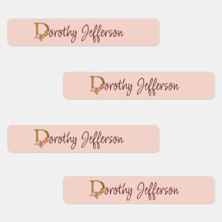 Étiquettes Nom personnalisé Blush Roses Roses Lettre D en or