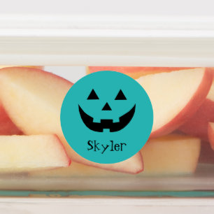 Étiquettes Nom personnalisé Cute turquoise Jack-o'-lantern Ha