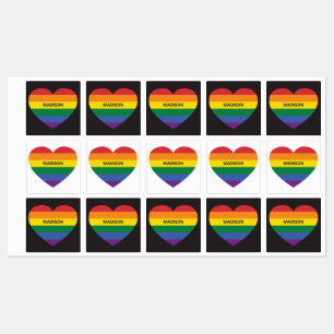 Étiquettes Nom personnalisé Rainbow Heart