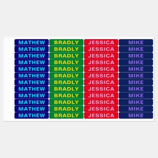 Étiquettes Noms en gras sur plusieurs couleurs imperméables (Feuille)
