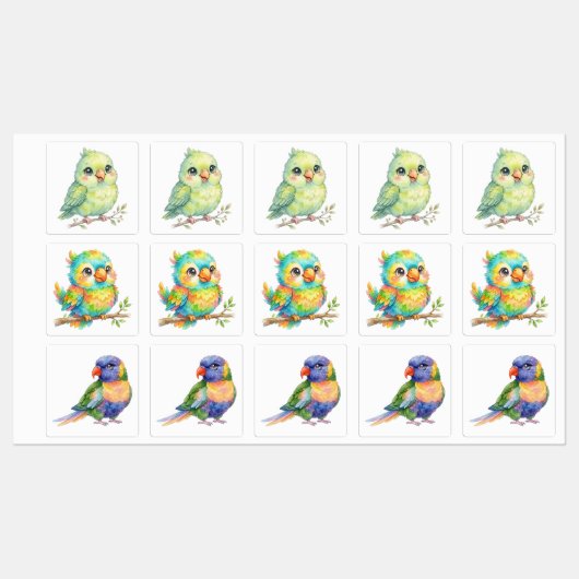 Étiquettes Oiseaux Mignons (Feuille)