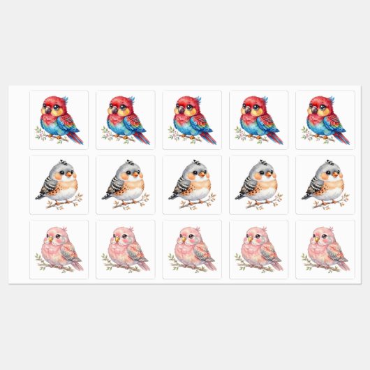 Étiquettes Oiseaux Mignons (Feuille)
