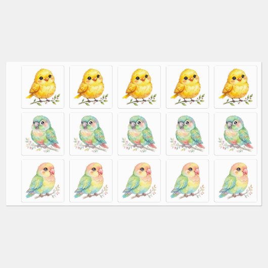 Étiquettes Oiseaux Mignons (Feuille)