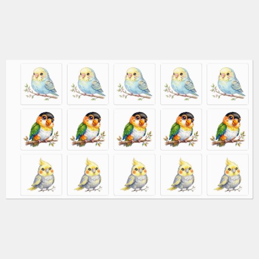 Étiquettes Oiseaux Mignons (Feuille)