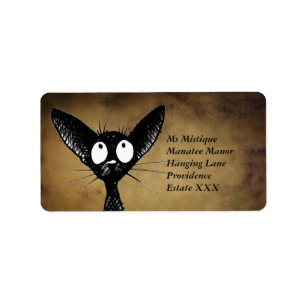 Étiquettes orientaux drôles de chat noir