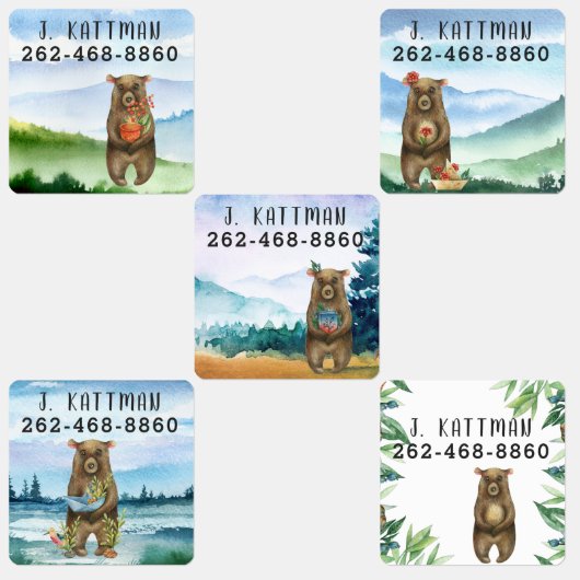 Étiquettes Ours aquarelle | Ajouter Votre Nom Enfants (Groupe)