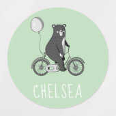 Étiquettes Ours scandinave sur vélo Minimaliste vert (Design 1)