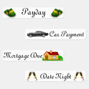 Étiquettes Paie, Paiement De Voiture, Hypothèque Dû, Date Nui