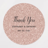 Étiquettes Paillettes de Faux Or Rose Mariage Merci (Design 2)