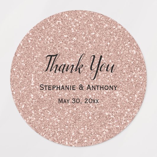 Étiquettes Paillettes de Faux Or Rose Mariage Merci (Design 2)