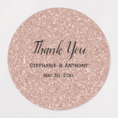 Étiquettes Paillettes de Faux Or Rose Mariage Merci (Design 1)