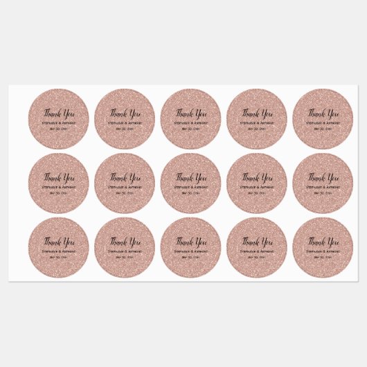 Étiquettes Paillettes de Faux Or Rose Mariage Merci (Feuille)