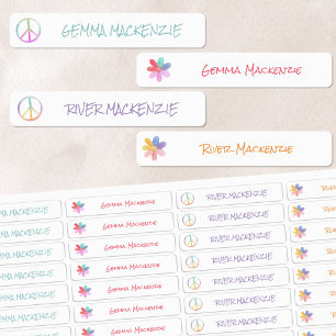 Étiquettes Paix et fleurs Boho Hippie Nom étanche