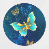 Étiquettes Papillons d'or sur un Arrière - plan bleu (Design 2)