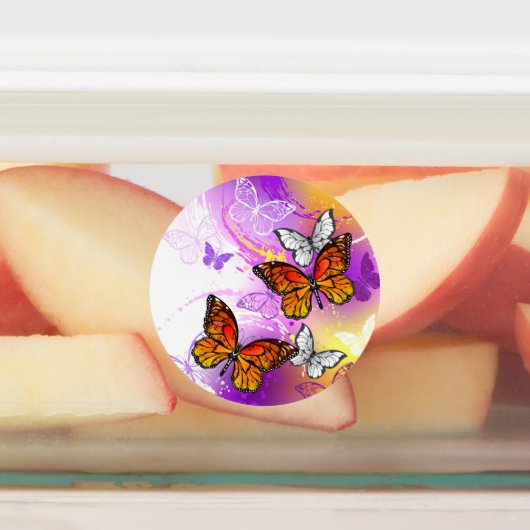 Étiquettes Papillons Monarque sur Arrière - plan pourpre (Apposé)