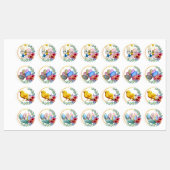 Étiquettes Pâques Lapin Poussin Panier Panier Plaine Florale  (Feuille)