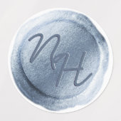 Étiquettes Paraphe de sceau de cire bleu Dusty Monogramme Mar (Design 1)
