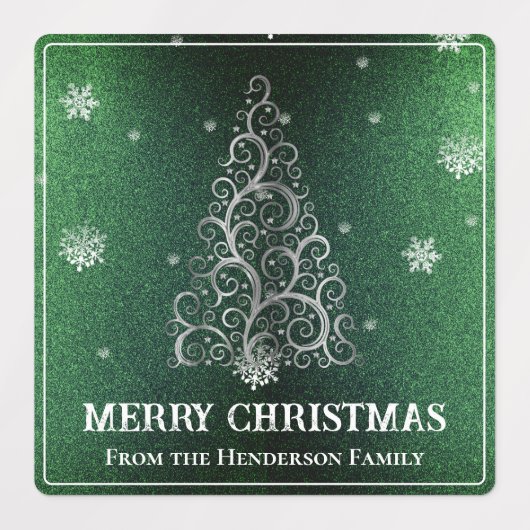 Étiquettes Parties scintillant d'arbre de Noël et flocons de  (Design 1)