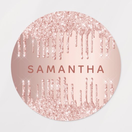Étiquettes parties scintillant en or rose goutte nom monogram (Design 1)