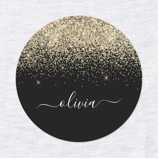 Étiquettes Parties scintillant Noir Or Chic Nom Monogramme (Design 1)