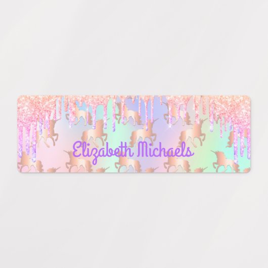 Étiquettes Parties scintillant rose arc-en-ciel couleur nom d (Design 1)