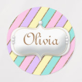 Étiquettes Pastel Rainbow Stripes Cookie Anniversaire Étiquet (Design 2)