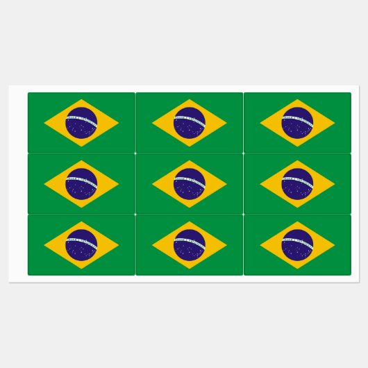 Étiquettes patriotiques avec drapeau du Brésil (Feuille)