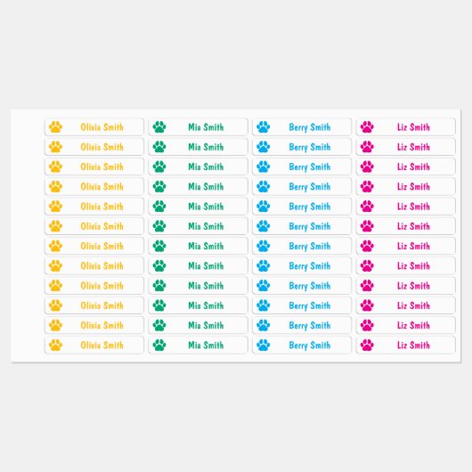Étiquettes Paw Print Personalized Kids Name Labels (Feuille)