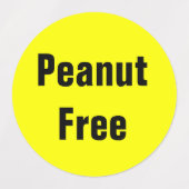 Étiquettes Peanut Free Food Allergy Restaurant School (Design 1)