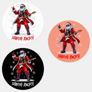 Étiquettes Père Noël Rocks ! Funny Père Noël jouant de la gui
