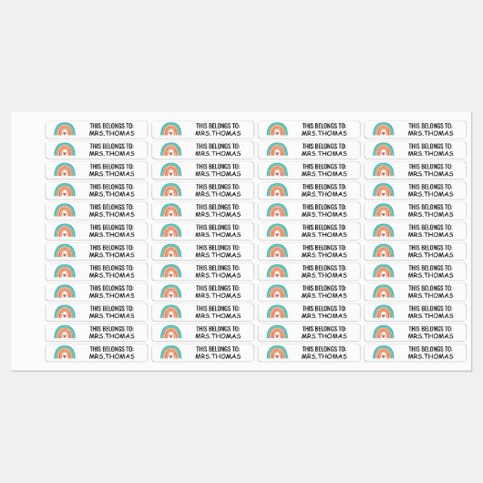 Étiquettes Personalized Teacher Name Labels – Rainbow Design (Feuille)