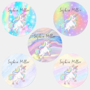 Étiquettes personnalisées Licorne Colorées Mignonn