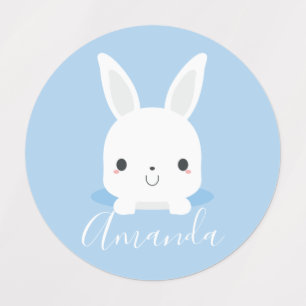Étiquettes Petit lapin bleu mignon avec nom personnalisé