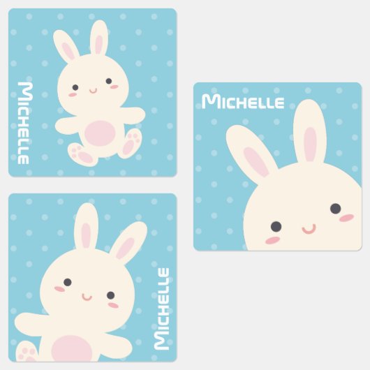 Étiquettes Petit lapin doux et adorable lapin bleu pastel Enf (Groupe)